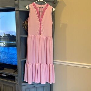 Cabana Life Pink Sleeveless Tiered Midi Dress with Contrast Trim